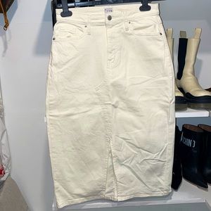 A New Day Off White Denim Jean Midi skirt with front slit Size 6/28 regular